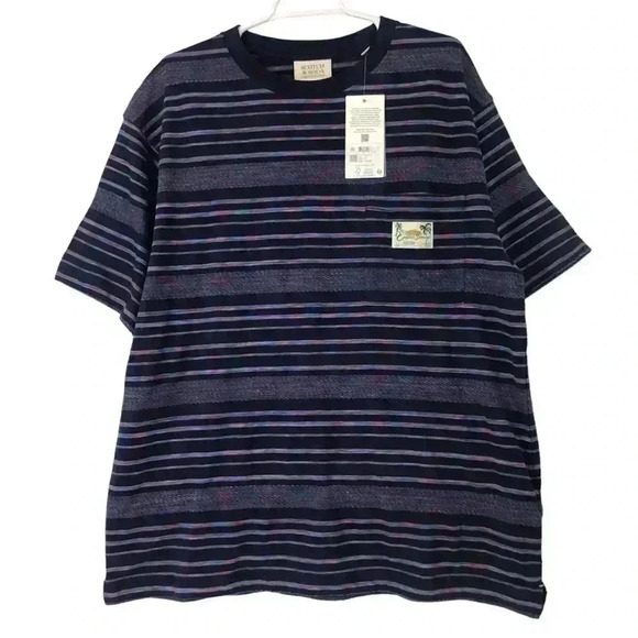 SCOTCH & SODA SHIRT MENS XL JERSEY STRUCTURED STRIPE TEE ORGANIC COTTON TOP - Picture 1 of 15